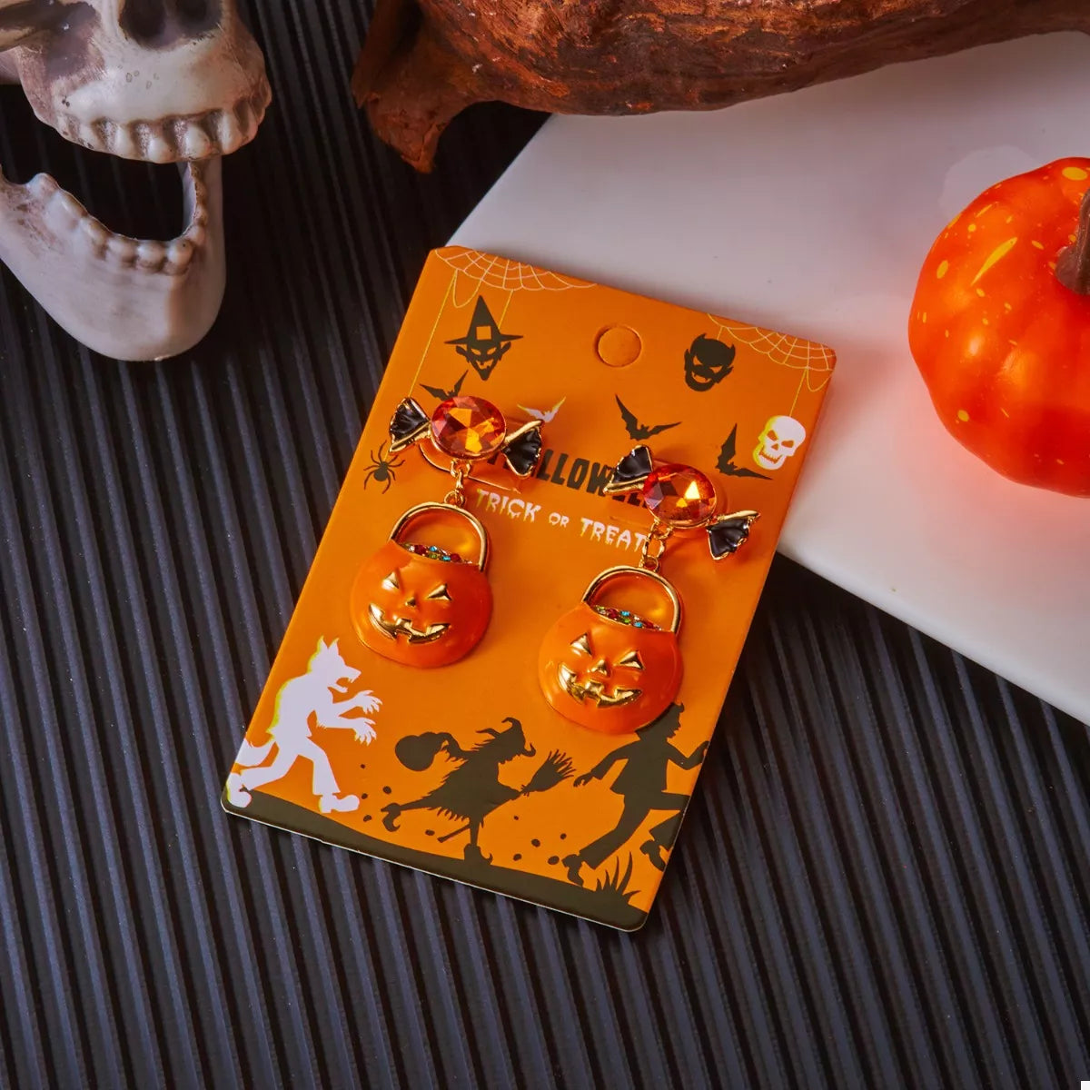 Golden Deal Peaks™ Halloween Rhinestone Pumpkin Dangle Earrings - Golden Deal Peaks