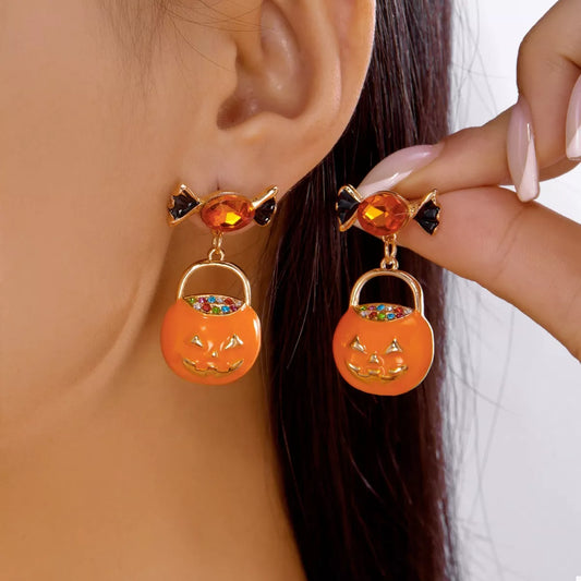Golden Deal Peaks™ Halloween Rhinestone Pumpkin Dangle Earrings - Golden Deal Peaks