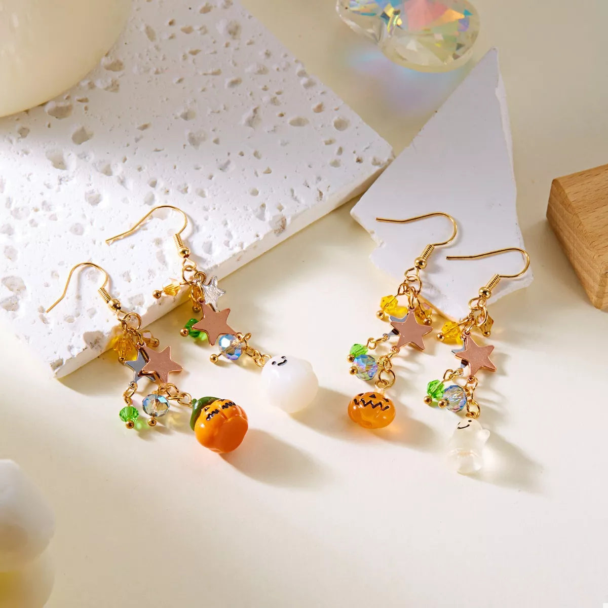Golden Deal Peaks™ Halloween Asymmetrical Pumpkin & Ghost Earrings - Golden Deal Peaks