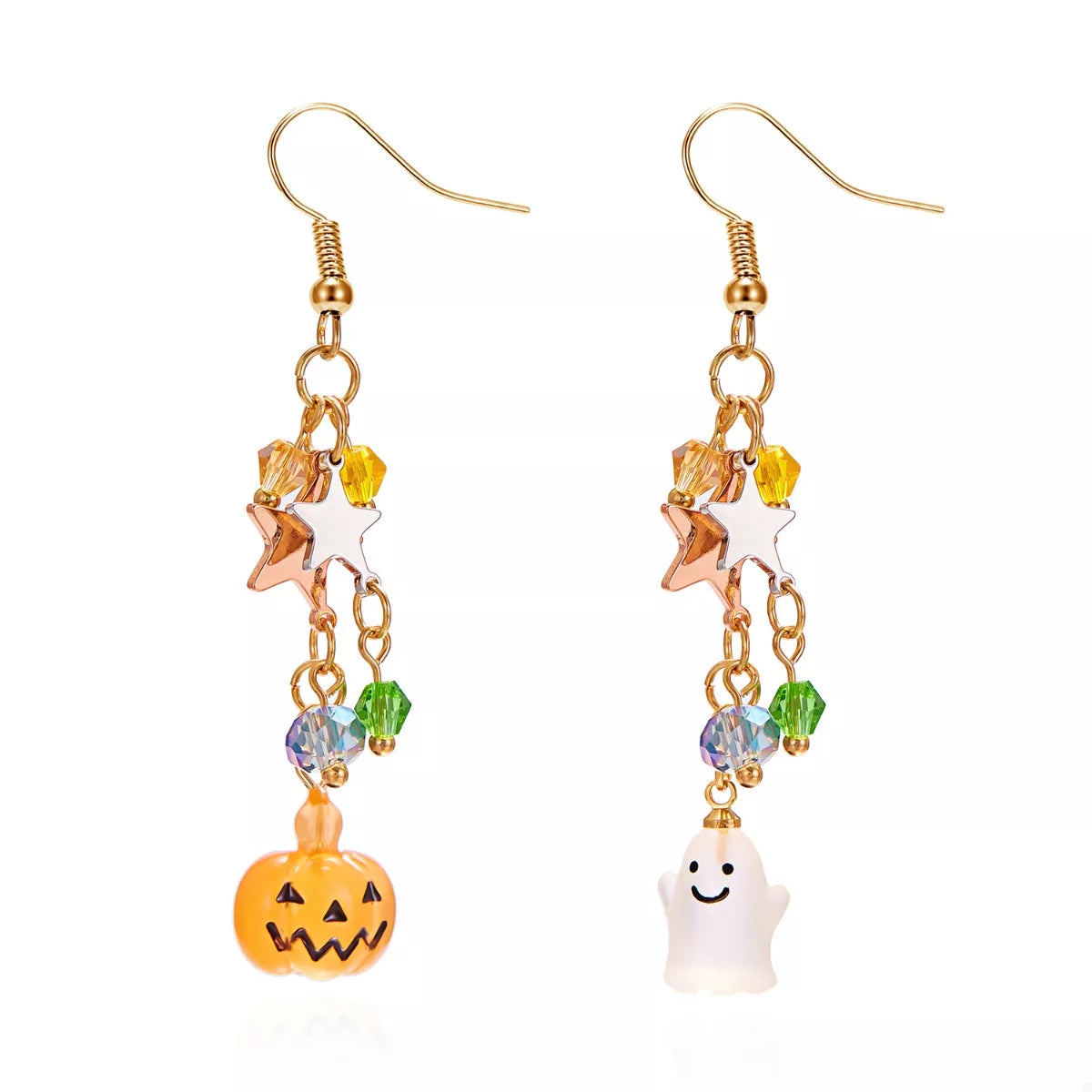 Golden Deal Peaks™ Halloween Asymmetrical Pumpkin & Ghost Earrings - Golden Deal Peaks