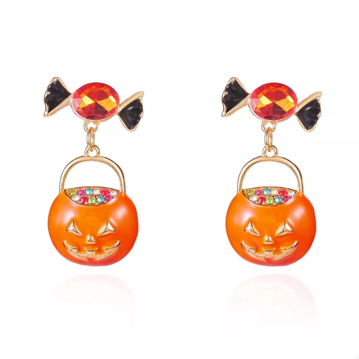 Golden Deal Peaks™ Halloween Rhinestone Pumpkin Dangle Earrings - Golden Deal Peaks