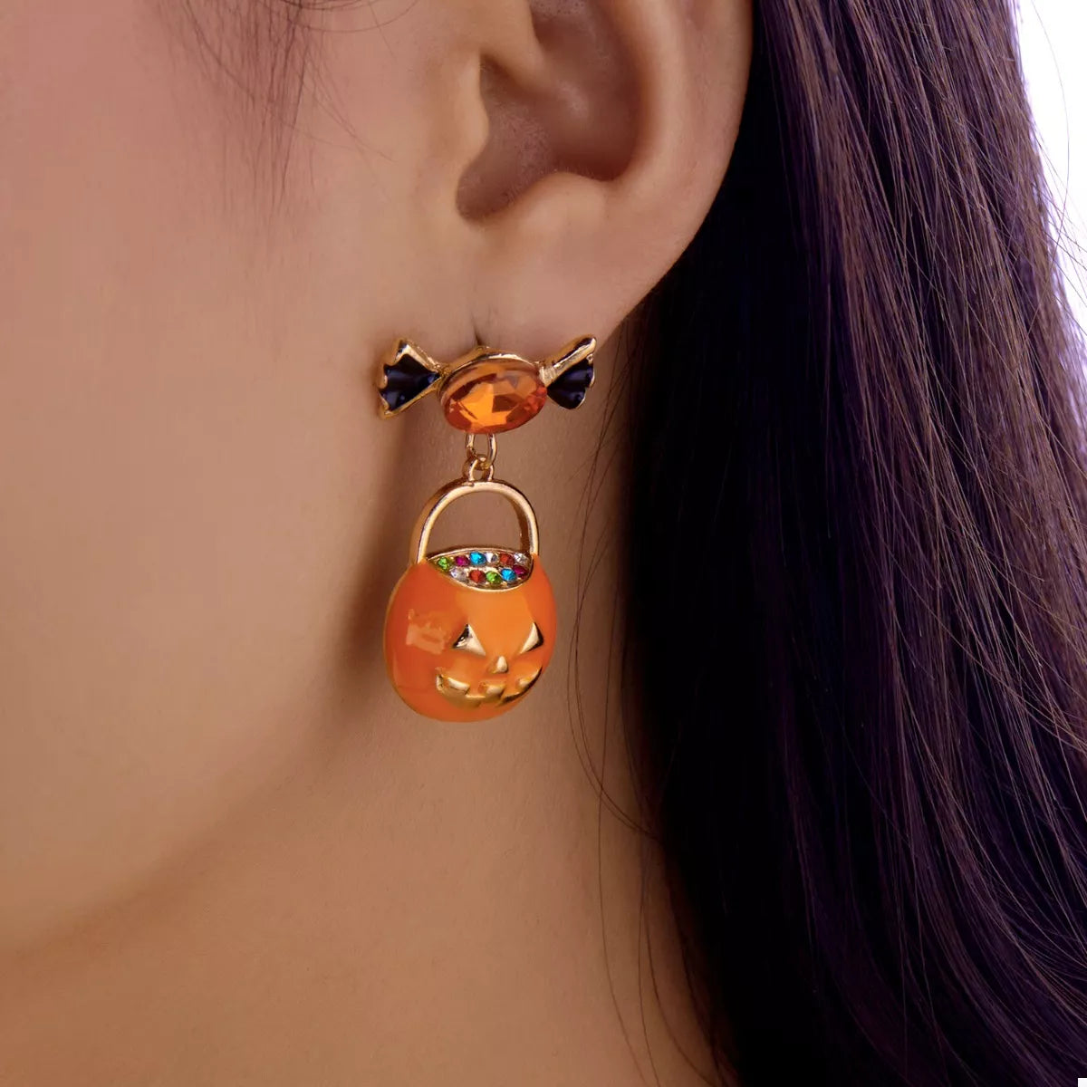 Golden Deal Peaks™ Halloween Rhinestone Pumpkin Dangle Earrings - Golden Deal Peaks