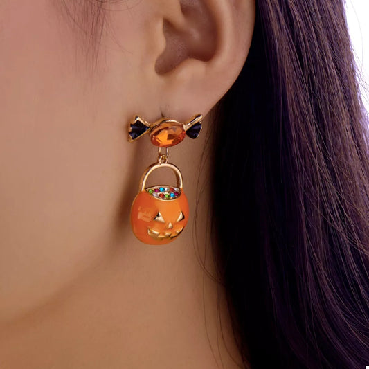 Golden Deal Peaks™ Halloween Rhinestone Pumpkin Dangle Earrings - Golden Deal Peaks