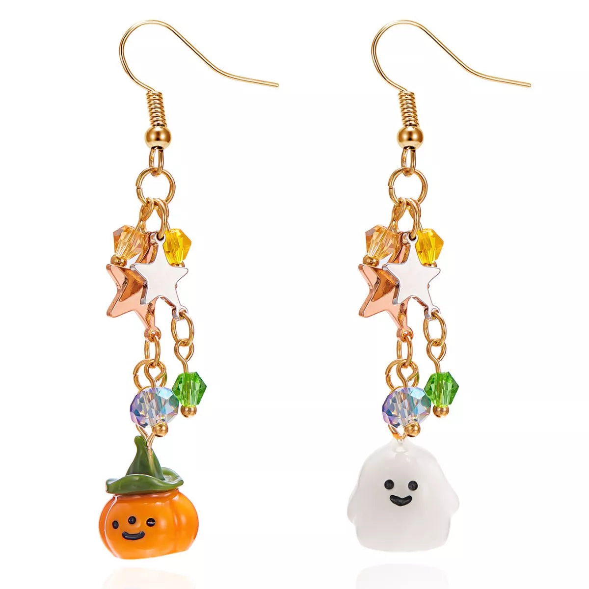 Golden Deal Peaks™ Halloween Asymmetrical Pumpkin & Ghost Earrings - Golden Deal Peaks