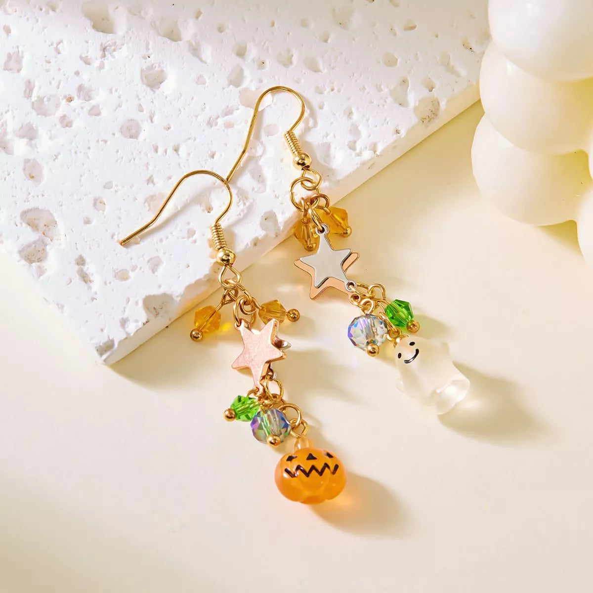 Golden Deal Peaks™ Halloween Asymmetrical Pumpkin & Ghost Earrings - Golden Deal Peaks